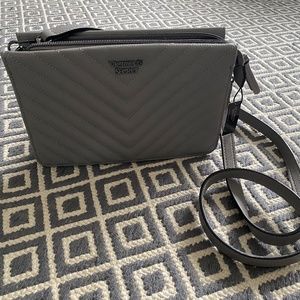 Victoria's Secret Grey Leather V-Quilt Crossbody Purse